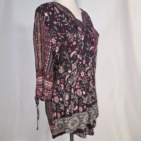 One World Golche Brown Floral and Patterns Soft Tunic Top Size Medium - Picture 1 of 8